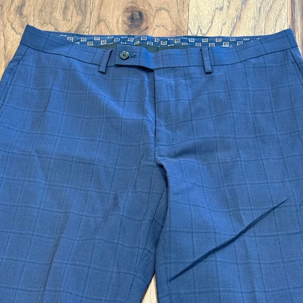 Lauren Ralph Lauren Mens Navy Blue Windowpane Check Dress‎ Pants 34W 30L Stretch